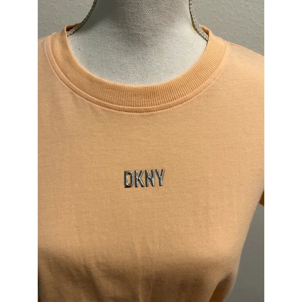 DKNY Sport Womens Cotton Stud Logo Knot Front T-Shirt Tee Top Sz XS 100% Cotton - Picture 2 of 6